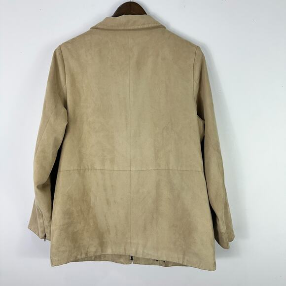 London Fog Suede Jacket Womens Small Zip Front Beige Neutral Minimalist Classic - Picture 3 of 9